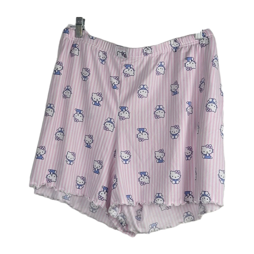 Hello Kitty Sanrio Womens Pink Stripe Sleep Shorts Size 2X Pockets Lettuce Hem